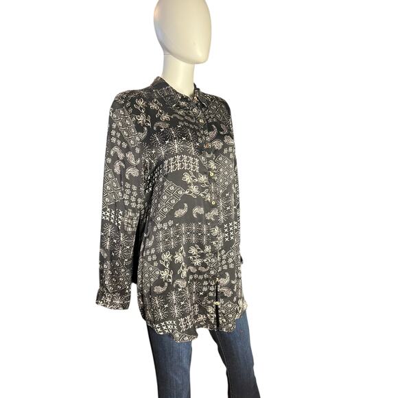 Johnny Was Black Cordelia Silk Velvet Embroidered Tunic Blouse Top Large - Picture 2 of 8